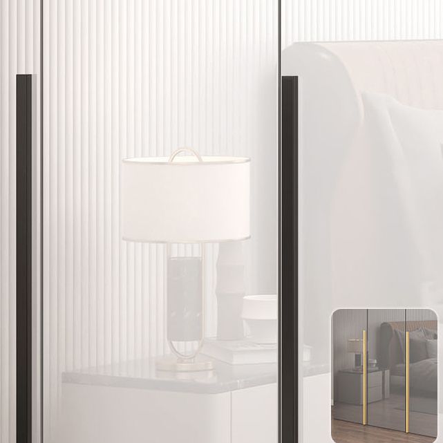 White Mirrored Finish Wardrobe Armoire Engineered Wood Wardrobe Cabinet