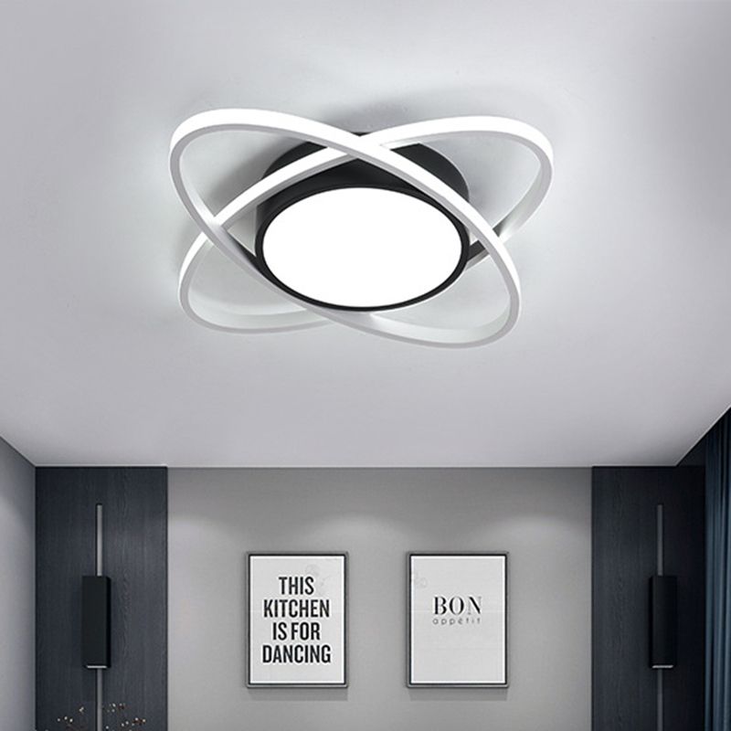 Modernistische Trommel Flush Beleuchtung Acryl LED Schlafzimmer Flush Halterung in Schwarz und Weiß mit Cross Ring, 20.5 "/28" W