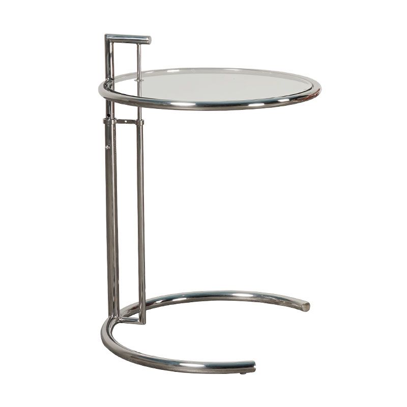 Modern Round Glass Top End Table 26.4" Tall Stainless Steel C Side Table