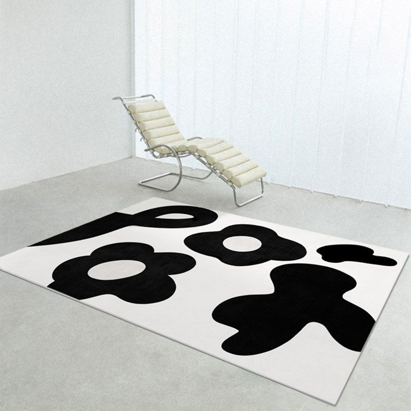 Black Modern Rug Polyester Abstract Print Rug Non-Slip Backing Rug for Home Decor