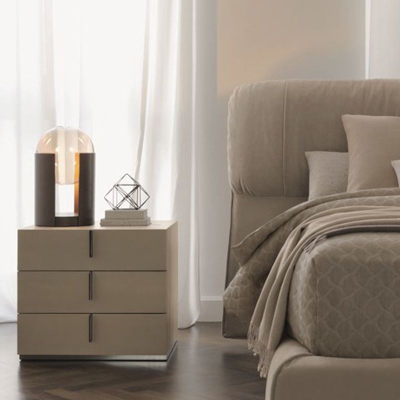 Minimalism Cognac Glass Globe Table Lamp Hollow Cylindrical Metal Base Nightstand Light in Black