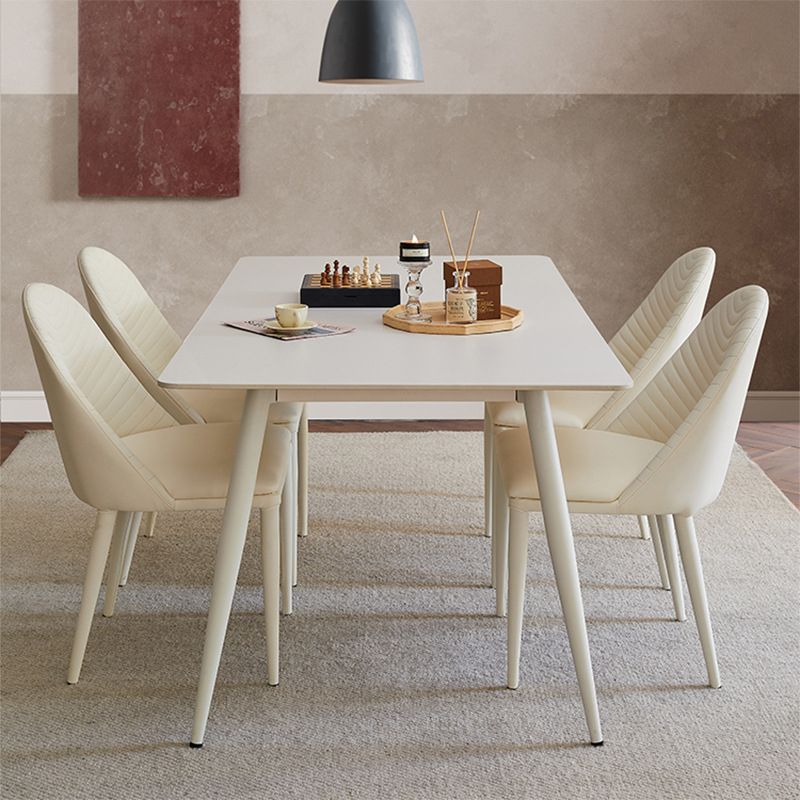 Mid-Century Dining Room Table Stone Rectangle Dinette Table in White