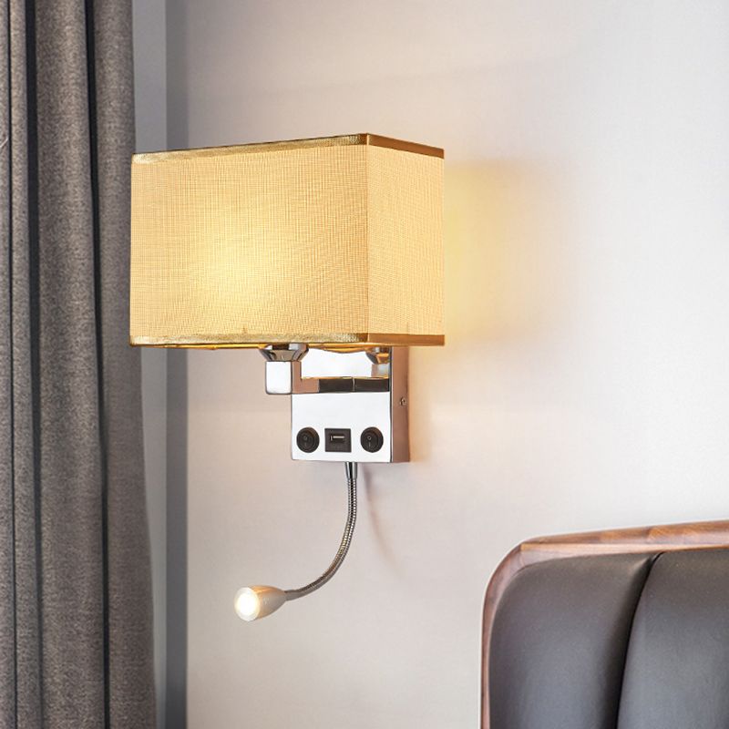 Adjustable Metal Modern Wall Sconce Rectangle Shape Wall Light with Fabric Shade for Study