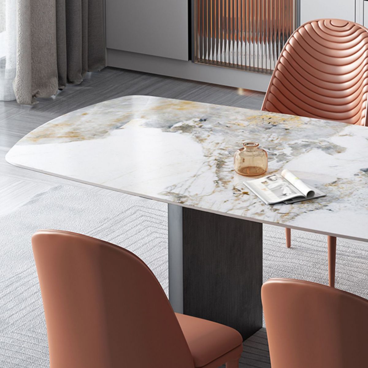 Metalen moderne rechthoekige binnentafel Gesinterde stenen tafel voor eetkamer