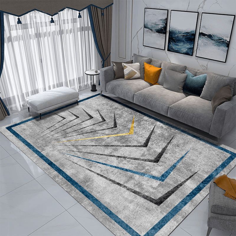 Grey Modern Rug Poleyester Graphic Rug Washable Rug for Drawing Room