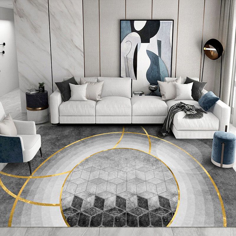 Gray Striped Carpet Polyester Contemporary Carpet Non-Slip Backing Carpet for Drawing Room