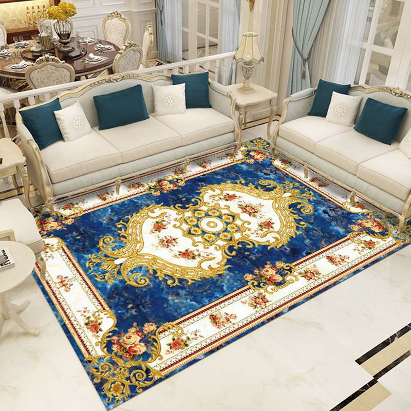 Contemporary Creative Border Rug Marble Surface Print Carpet Non-Slip Backing Carpet for Home Decor