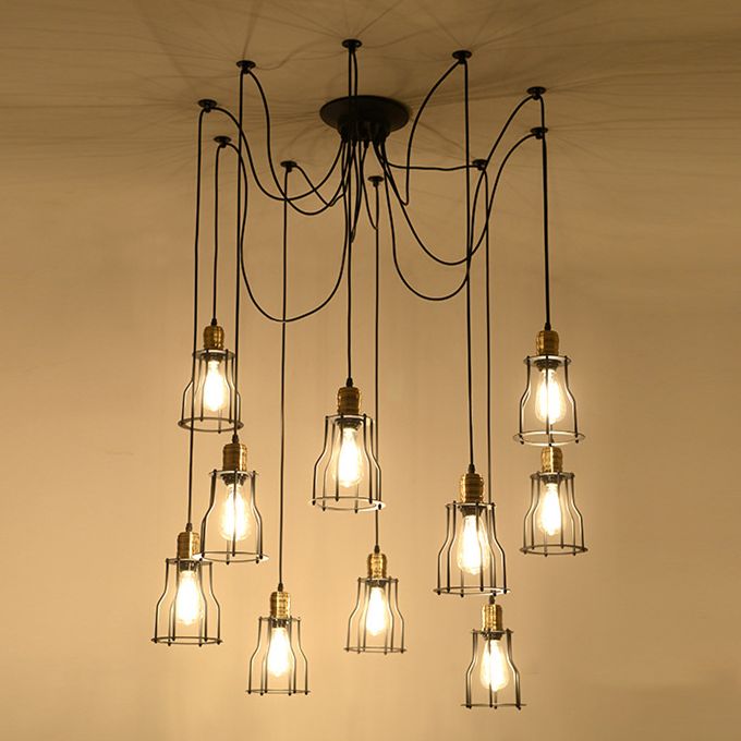 Spider metalen hanglamp armatuur industrieel retro restaurant plafond hang licht in zwart