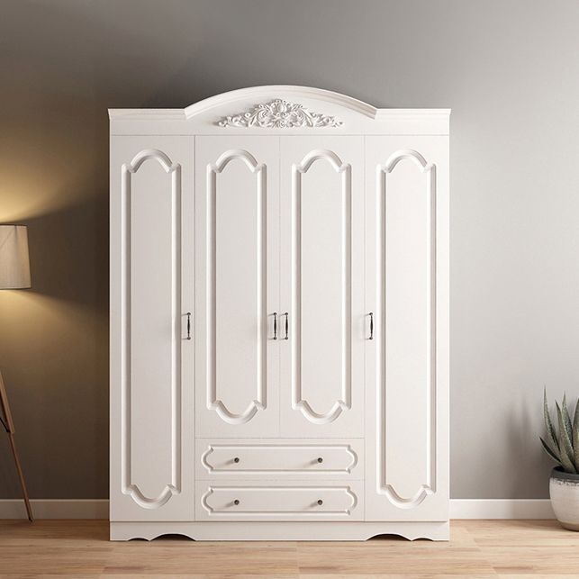 Engineered Wood Cabinet with 2 Drawers French Country White Wardrobe for Home