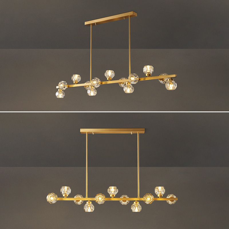 Simplicité Island Pendant Light Gold Linear Island Lightture Disponction avec de l'ombre en cristal