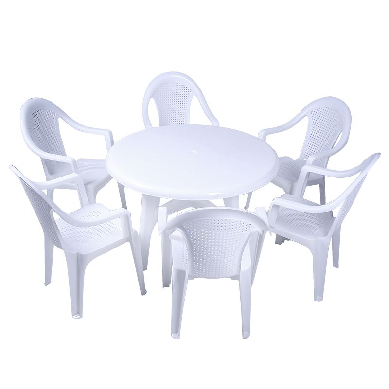 Contemporary Water Resistant Patio Table Plastic Rectangle/Round with Umbrella Hole