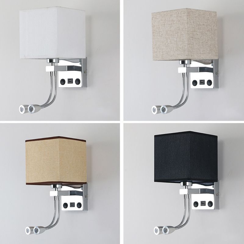 15.7" H Modern Simplicity Bedside LED Reading Lamp Square Fabric Shade Dual Spotlight Design Sconce Lights in Bedroom
