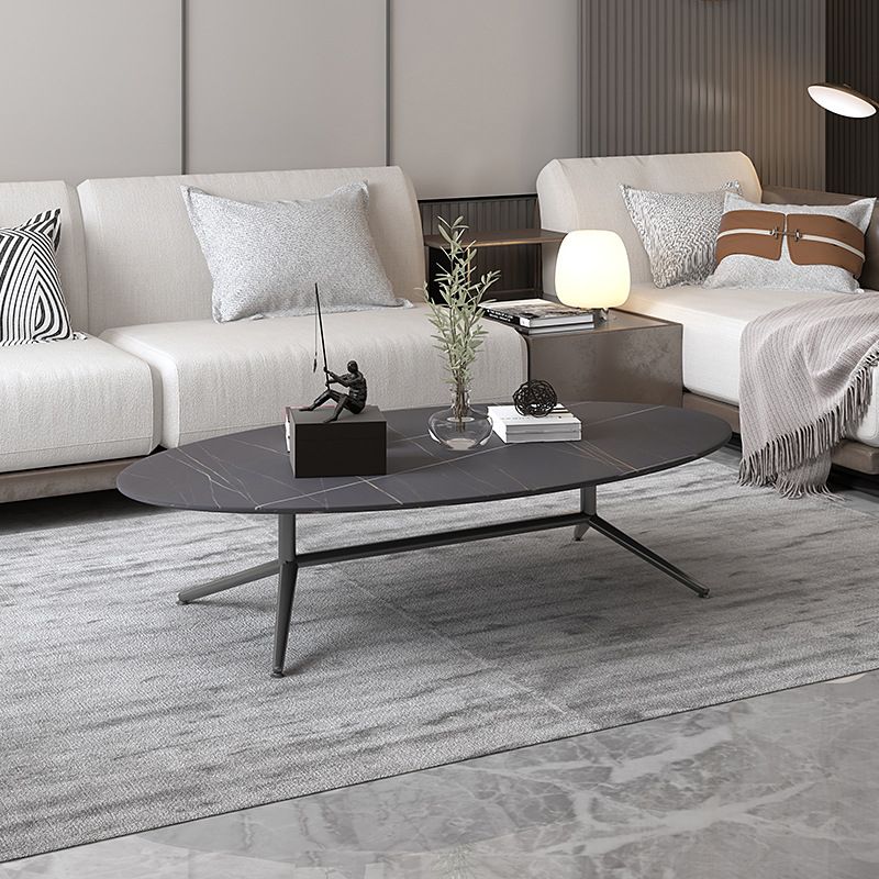 Black/White Slate Oval/Round Coffee Table Modern Trestle Coffee Table