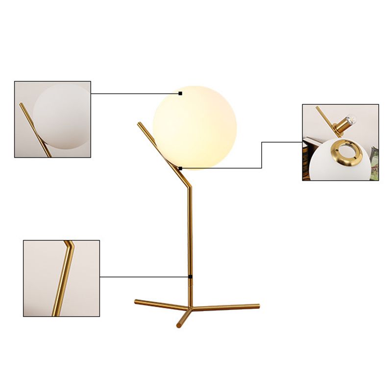 White Glass Globe Table Lamp Nordic Style Simplicity Bedroom Lighting Fixture in Electroplated Gold