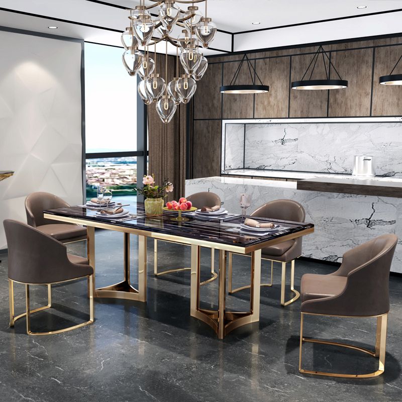 Traditional Luxury Dining Table Rectangle Double Pedestal Table with Gold Frame