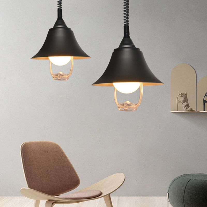 Schwarz-Bell-förmige hängende leichte nordische 1-Sperren-Metall-Suspensions-Lampe mit elastischer Kabel und Griff