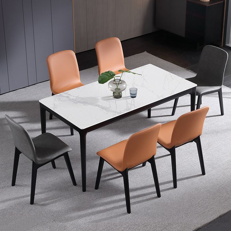 Mesa de comedor de mediados de siglo de rectángulo Tono blanco con piedra sinterizada