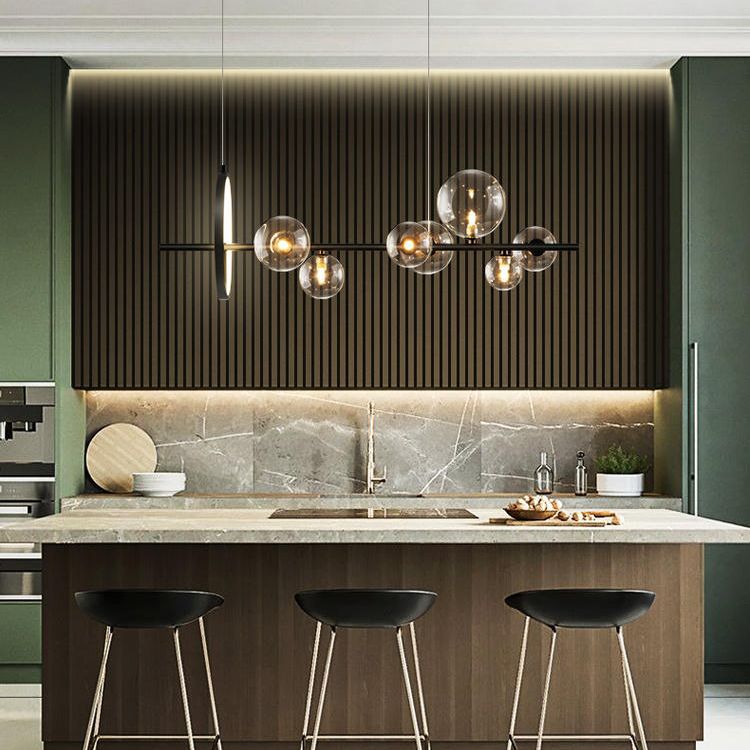 Modern Black Island Candant Lighting Spherical Glass Isola Glass Isola Luce per tavolo da pranzo