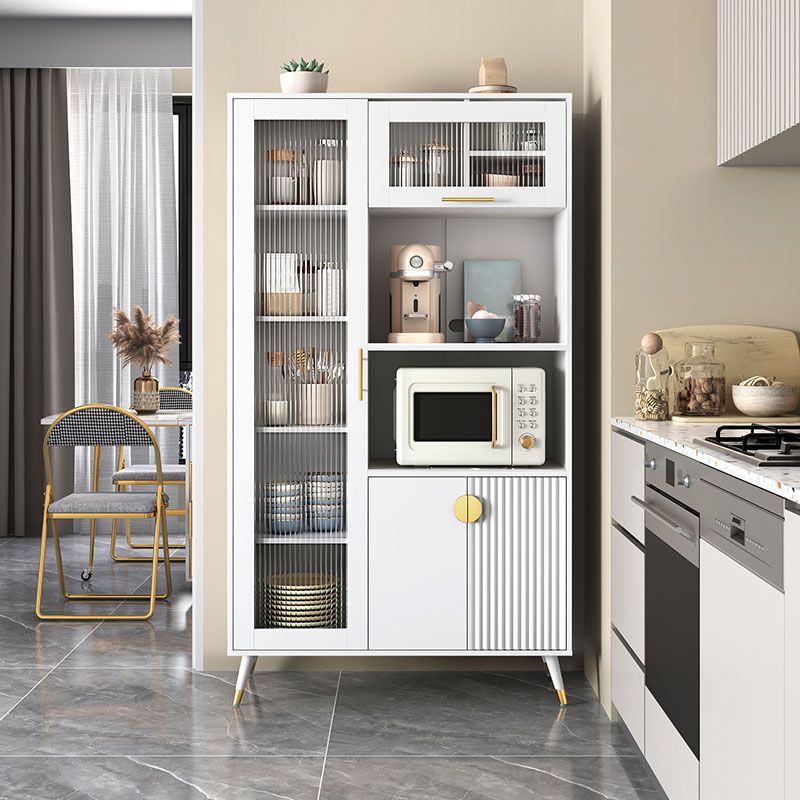 Ultra Modern Dining Hutch Glass Doors Faux Wood Storage Cabinet for Dining Room