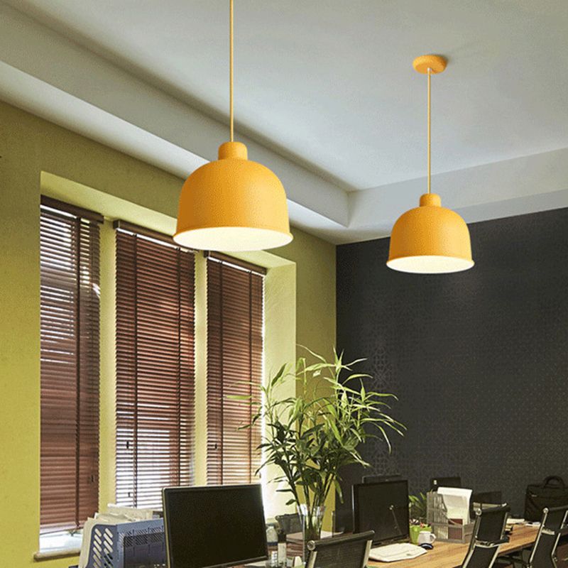 1 Light Bowl Hanging Pendant Modern Macaron Style Metal Hanging Lighting for Dining Room