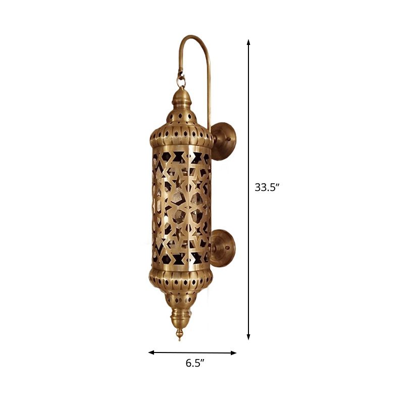 Arab Hollow-Out Wall Lighting 1 Head Metallic Wall Sconce Lamp in Brass with Cylinder Design