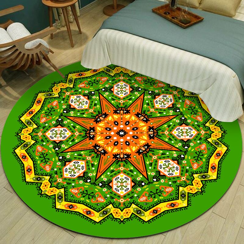 Exotic Multicolor Mandala Area Rug Polypropylene Moroccan Rug Pet Friendly Machine Washable Anti-Slip Backing Rug for Bedroom