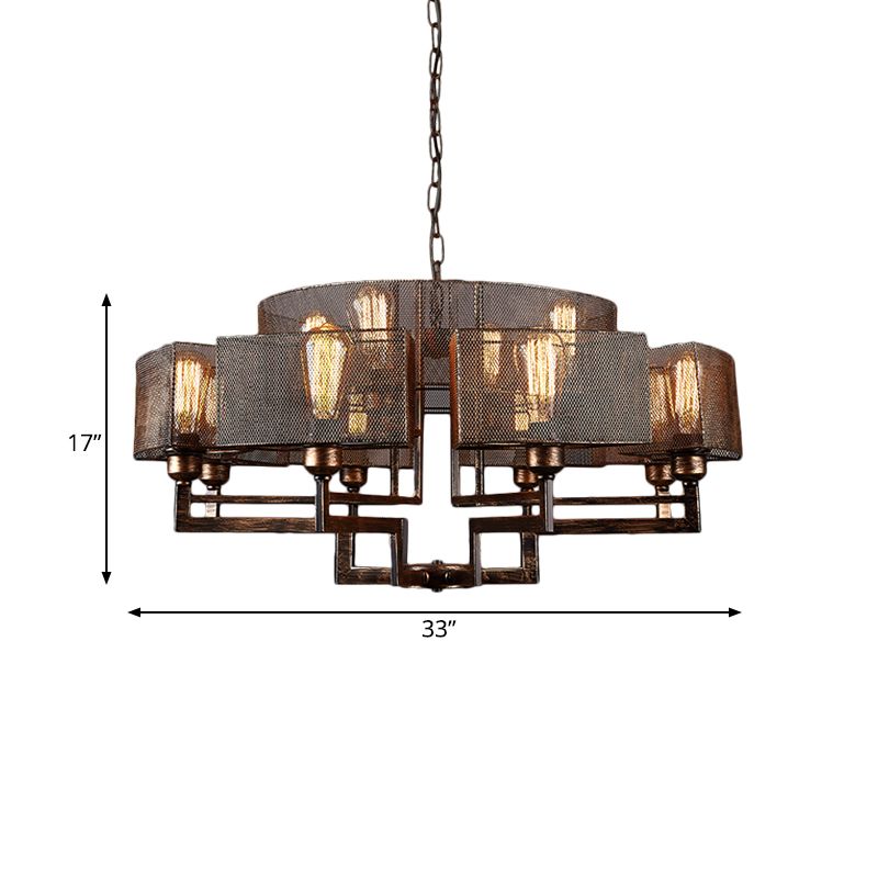 12 Licht halb runde Rahmen Kronleuchter Bauernhaus Stil Rost Metallic Suspended Lighting Fixture