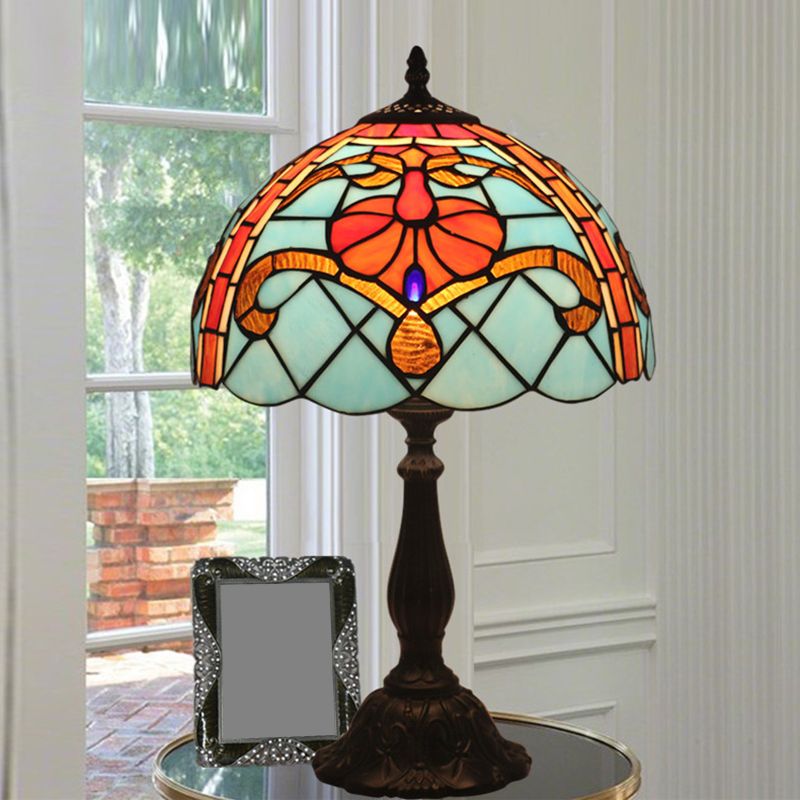 Mediterranean Dragonfly/Star/Tulip Nightstand Lamp Single Head Stained Glass Table Light in Bronze for Bedside