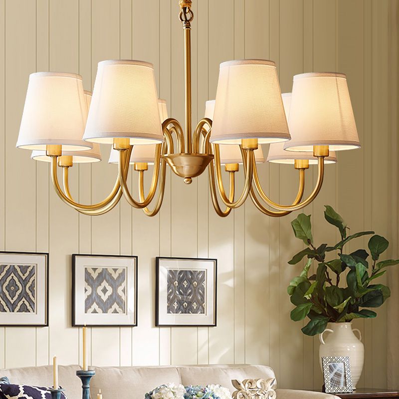 Multi-Head Chandelier Lighting Fixtures American Style Suspension Light with White Fabric Shade