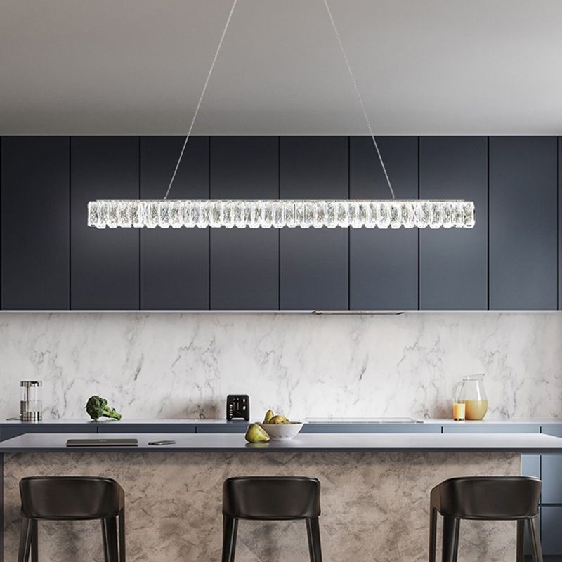 Nordic Style Crystal Hanging Lamp Rectangle Shape Island Light Fixture for Living Room