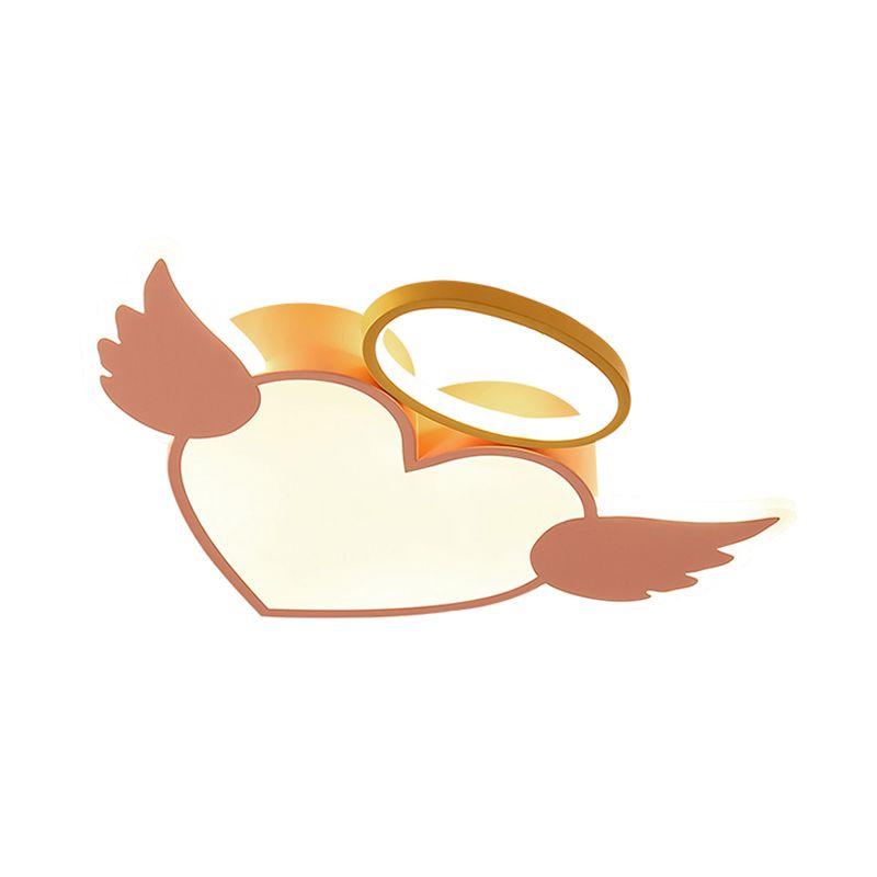 Metal Heart Shaped Flushmount Lamp Cartoon 19.5"/23.5" W LED Blue/Pink Ceiling Lighting with Acrylic Diffuser in Warm/White Light