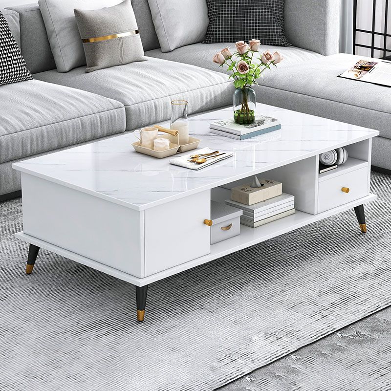Rectangle White and Grey Modern Coffee Table with Four Legs for Living Room