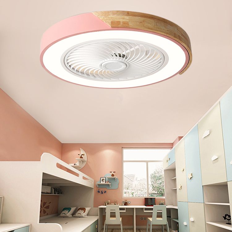 Moderne nordische LED -Makkaron -Flush -Mount -Schmiedeeisenkreisendeckenventilatoren mit Acrylschatten