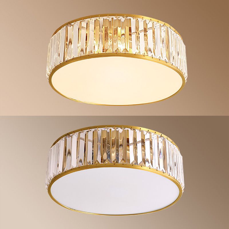 Luminaire encastré Plafonnier simpliste en cristal à tambour en or