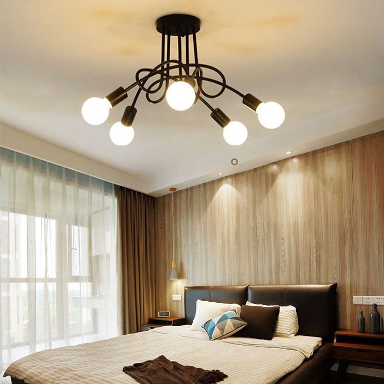 Shadeless Ceiling Light Fixture Industrial Metal Semi Flush Mount Lighting for Bedroom