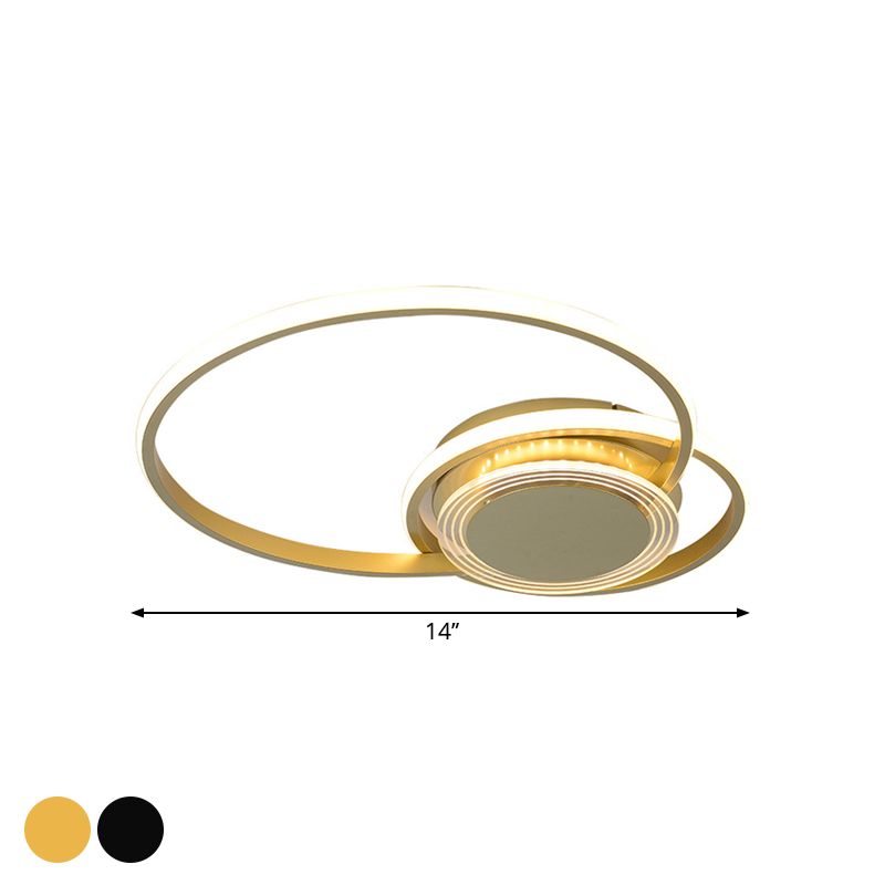 Schwarz/Gold Hoop Flush Lighting Zeitgenössische LED-Deckeneinbauleuchte aus Metall für Schlafzimmer, 14"/18" B