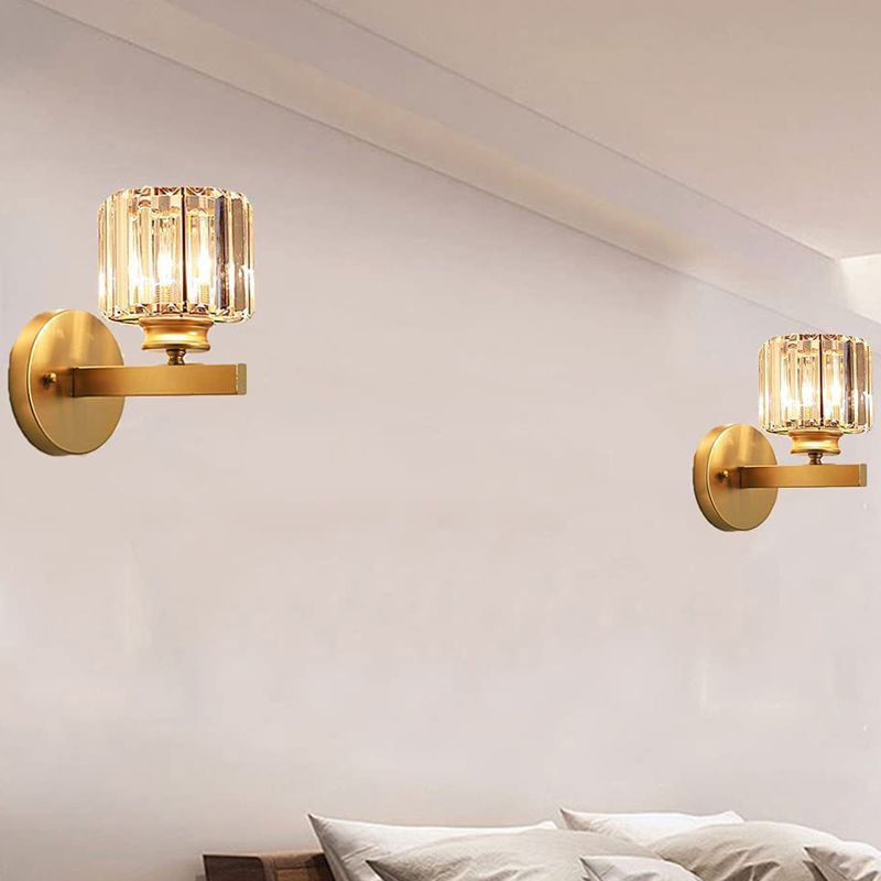 Cylinder Shape Wall Lamp Modern Style Crystal 1 Light Wall Light in Clear