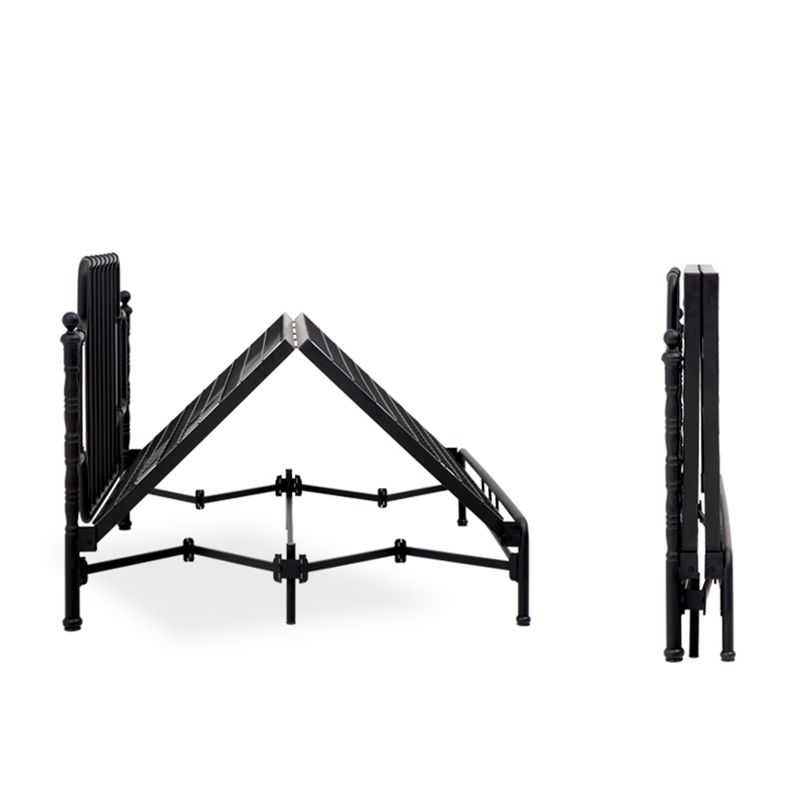 Black/White Open-Frame Bed 50" High Metal Bed with Headboard