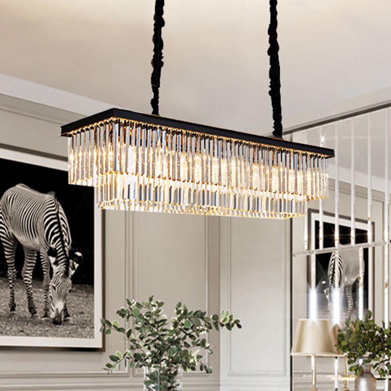 2-Tier Rectangle Living Room Pendant Light Tri-Prism Crystal Artistic Hanging Island Light