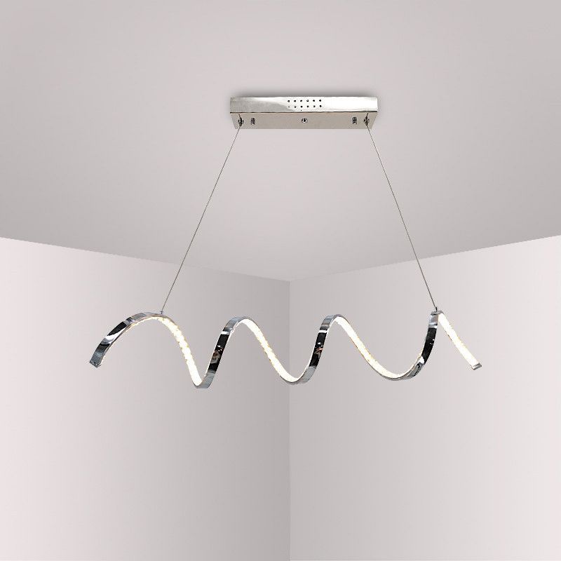 Curved Chandelier Lamp Contemporary Crystal Silver LED Hanging Light Fixture in Warm/White Light for Restaurant