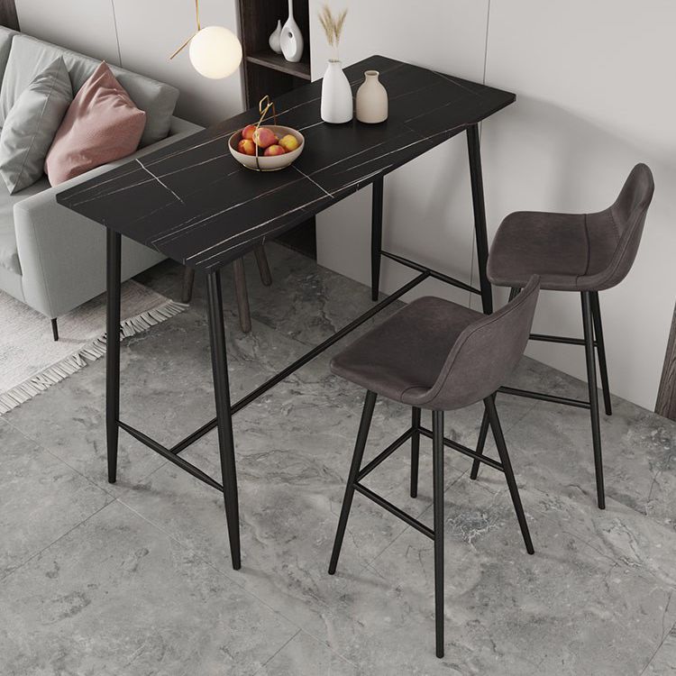 Modern Bar Table Set 1/2/3 Pieces Stone Rectangle Bar Set with Upholstered Stools