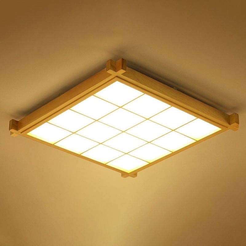 Wooden Rectangular LED Flush Mount in Modern Concise Style Acrylic Indoor Ceiling Light in Log Color