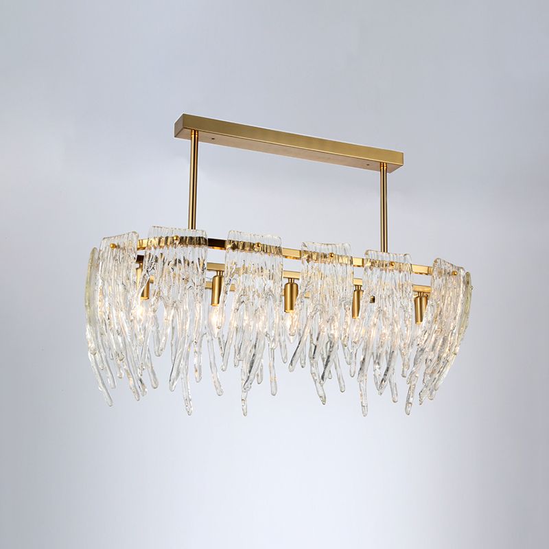 Oblong Crystal Island Pendant Light Postmodern 5 Lights Dining Room Down Lighting in Gold