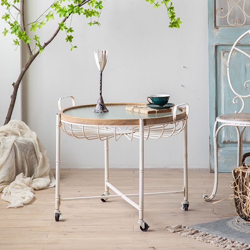 Metal Cross Legs End Table White Glass Top Accent Side Table