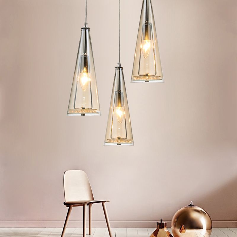 Conical Glass Multi-Light Pendant Modernist 3-Head Hanging Ceiling Light for Dining Room