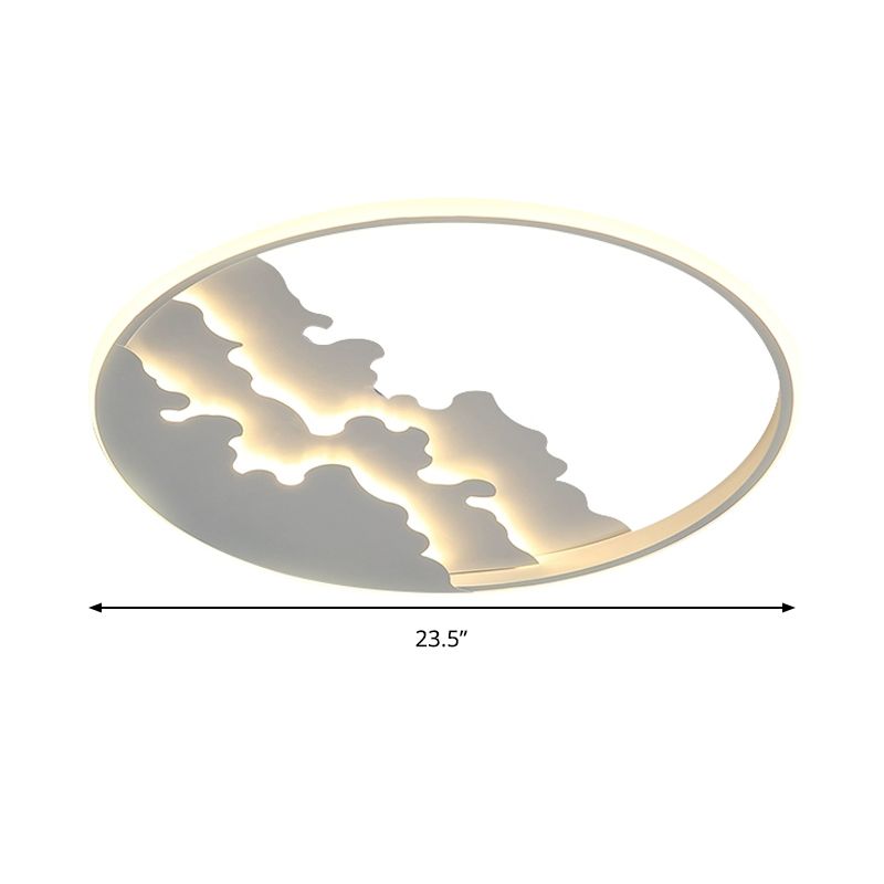 16"/19.5"/23.5" Dia LED Bedroom Flush Light with Etch Acrylic Shade White/Black Ceiling Mounted Lamp in Warm/White Light