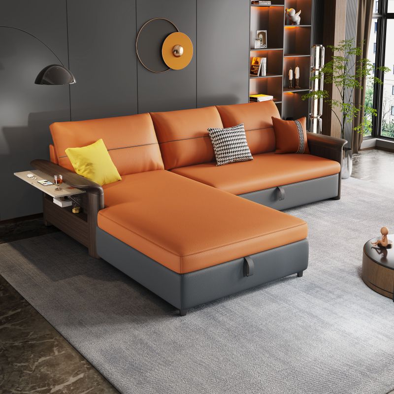 Faux Leather Futon Sectionals with Storage and Slipcovered for Living Room