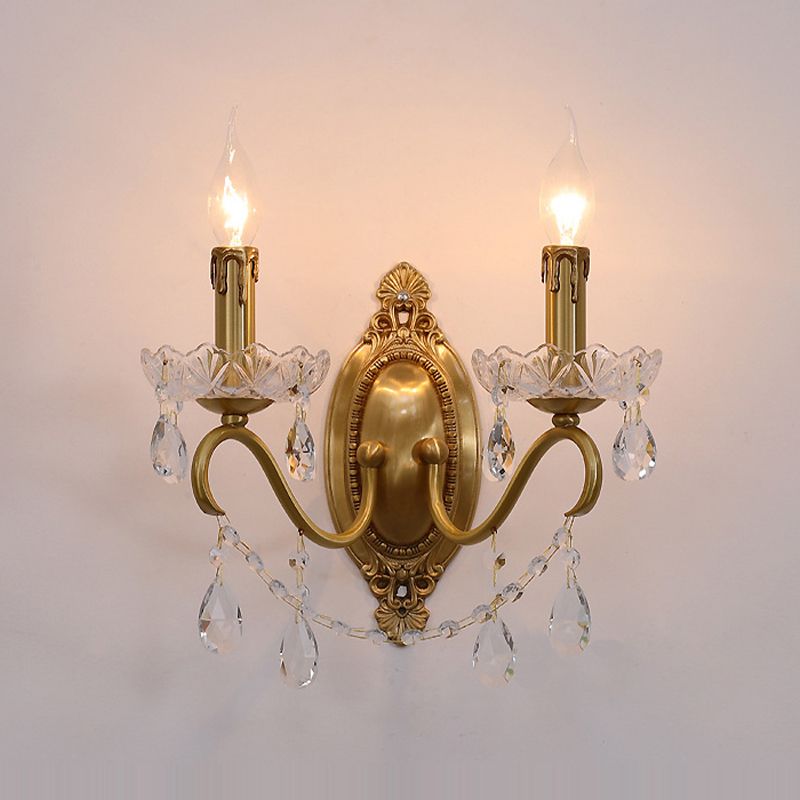 Crystal Candle Shape Wall Sconce Modern Style Multi Lights Wall Light Fixture in Brass