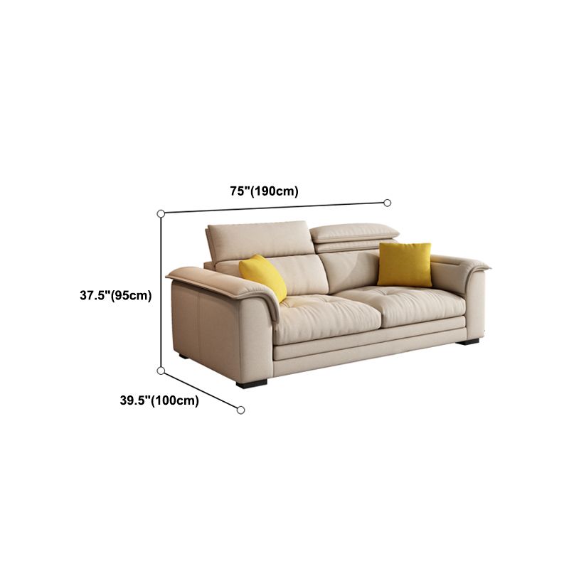 Contemporary Fabric Sofa in Beige Pillow Top Arm Sofa with Bolster Pillows
