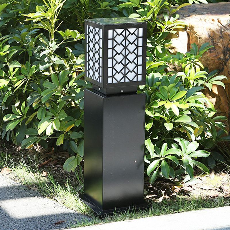 Metal Block Solar Ground Lamp Modernism Black-White LED Lawn Lighting for Courtyard